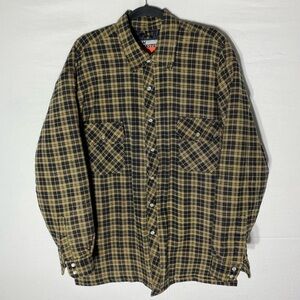Vintage Storm Master Tan Black Plaid Quilted Pearl Snap Chore Jacket Shacket L
